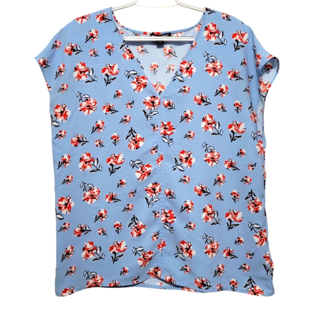 Hilary Radley Blue Floral Women's Top Medium